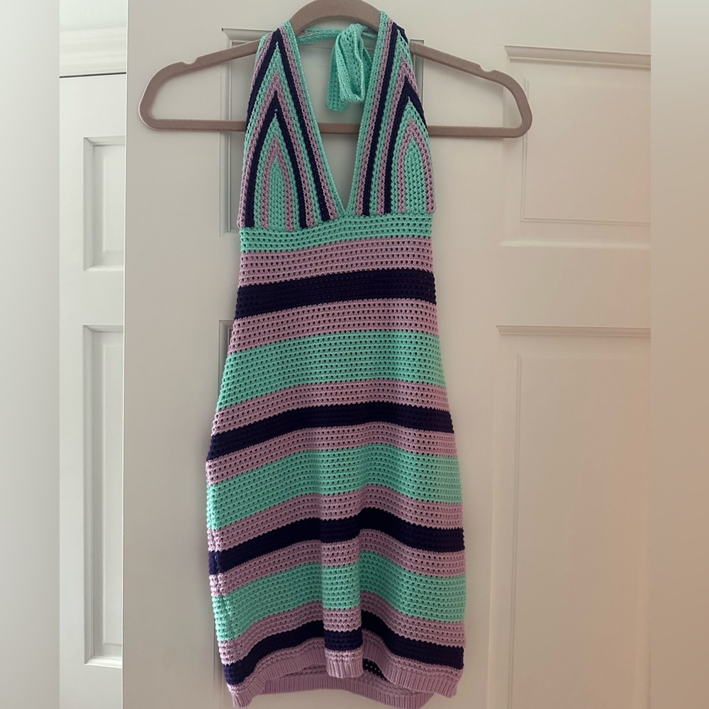 Women’s Knitted Multi-Color V-Neck Amazon Mini dress